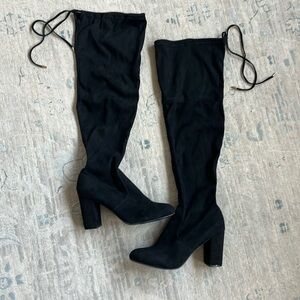 SO over the knee heeled boots black suede